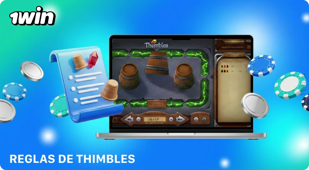 En el juego 1win Thimbles, el jugador elige una apuesta y un modo, adivina cuál es el dedal que contiene la bola y gana si acierta